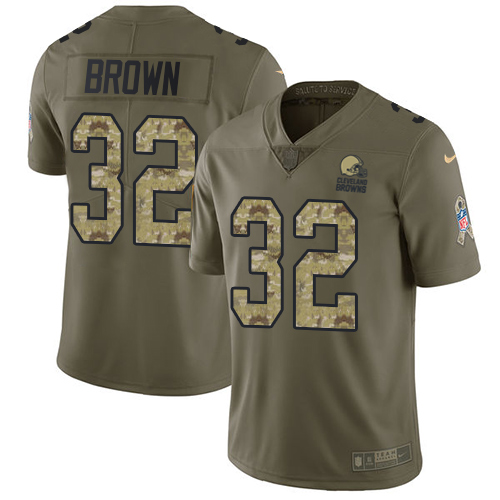 Nike Browns #32 Jim Brown Olive/Camo Men's Stitched NFL Limited Salute To Service Jersey